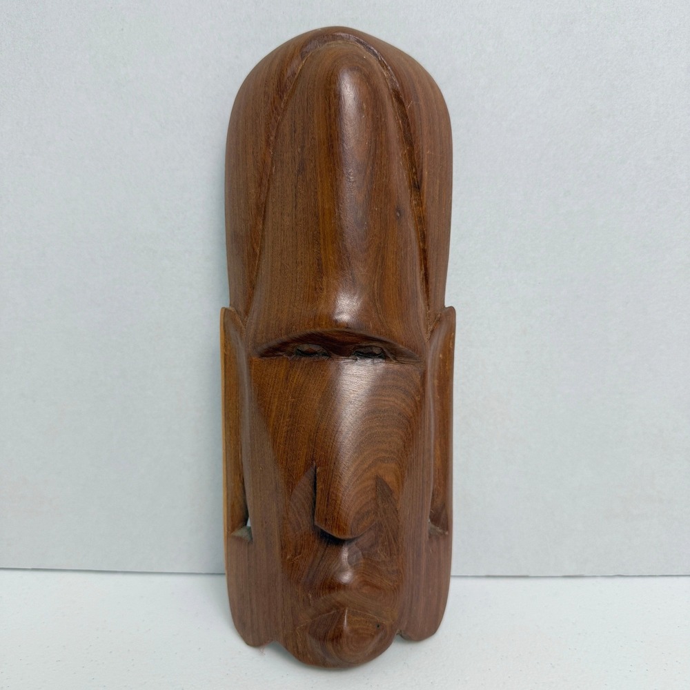 Vintage Hand Carved Wood Tiki Mask Made in Kenya Wall Art Decor 10in